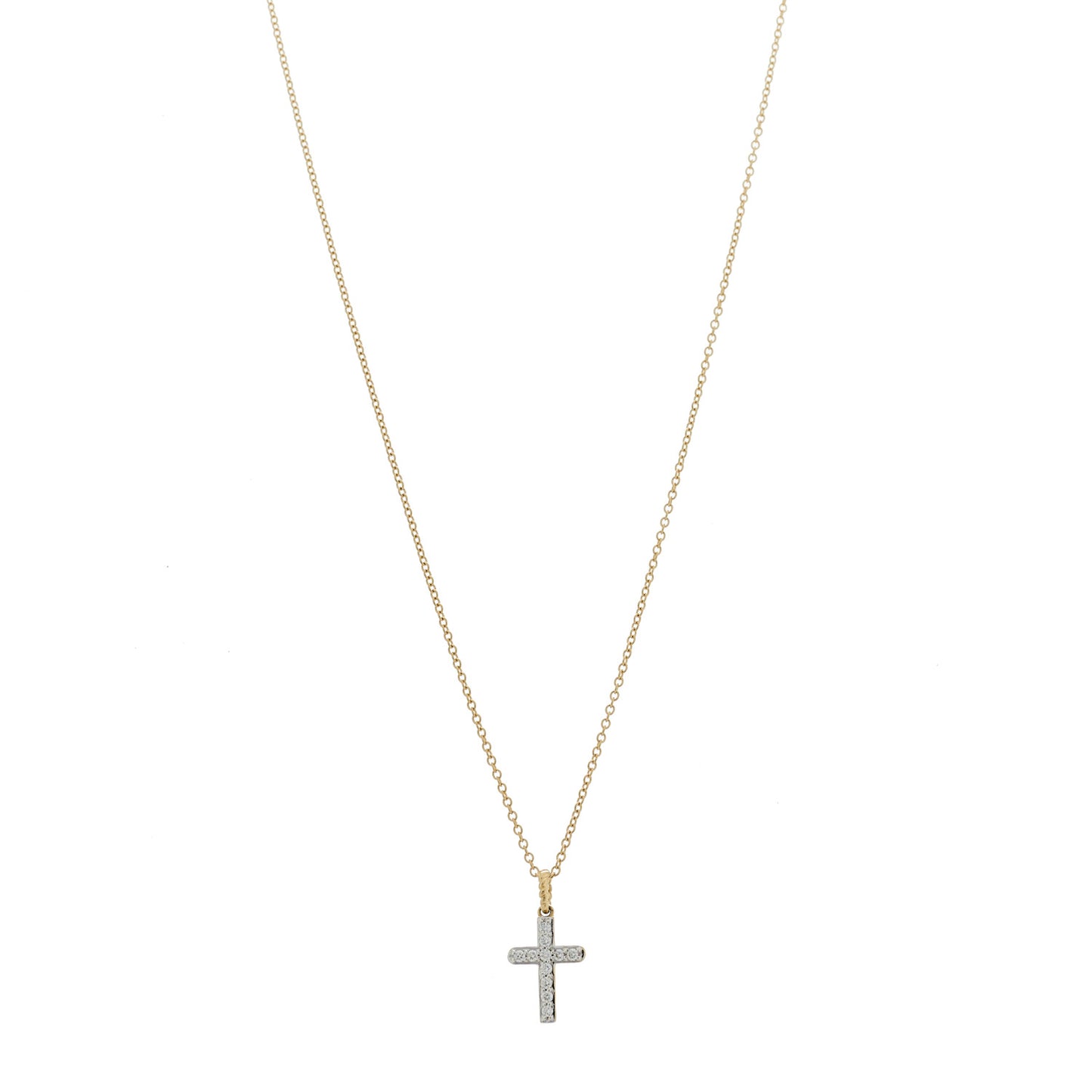 18K Yellow Gold Diamond Cable Collectibles Cross Pendant Necklace
