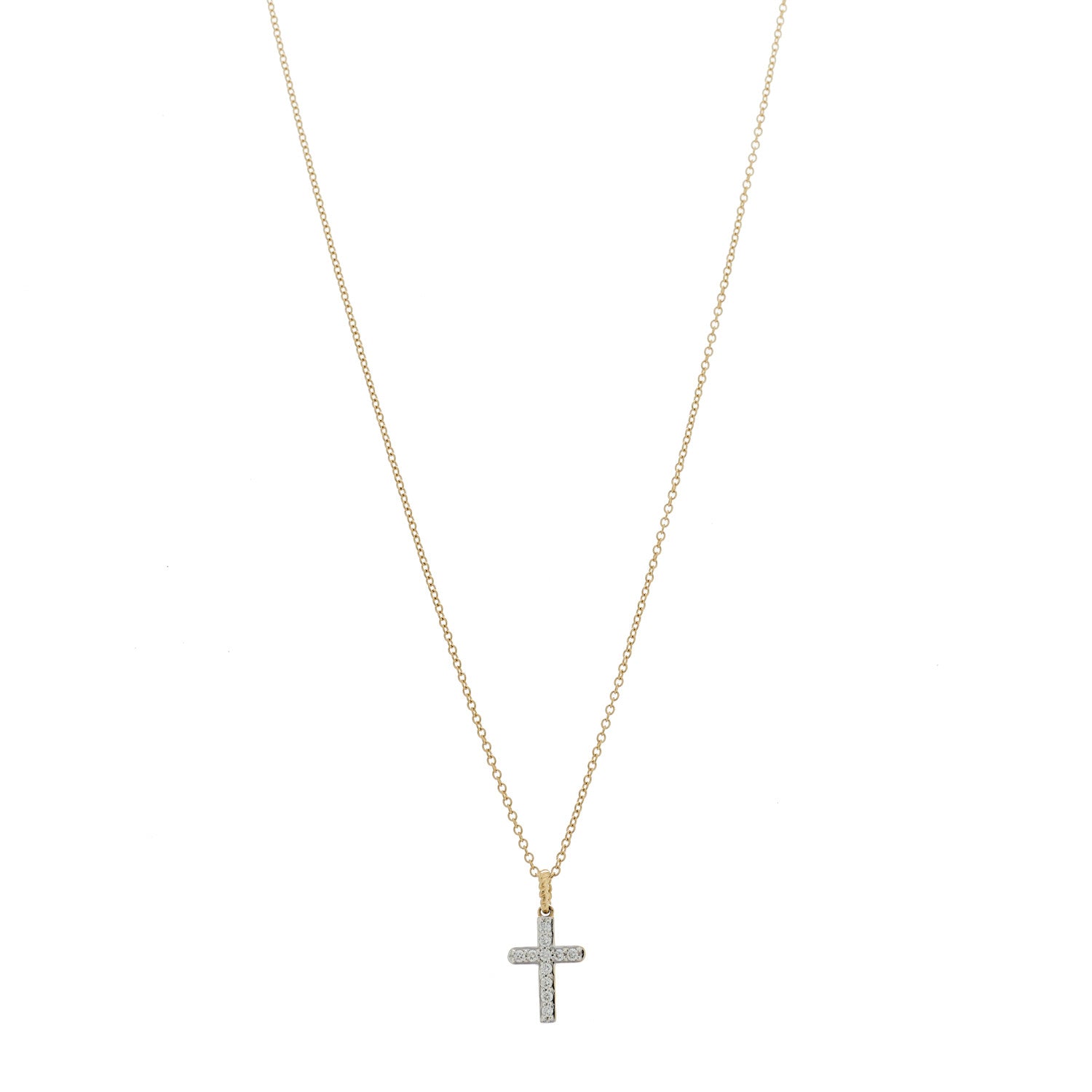 David Yurman 18K Yellow Gold Diamond Cable Collectibles Cross Pendant Necklace 1 of 6