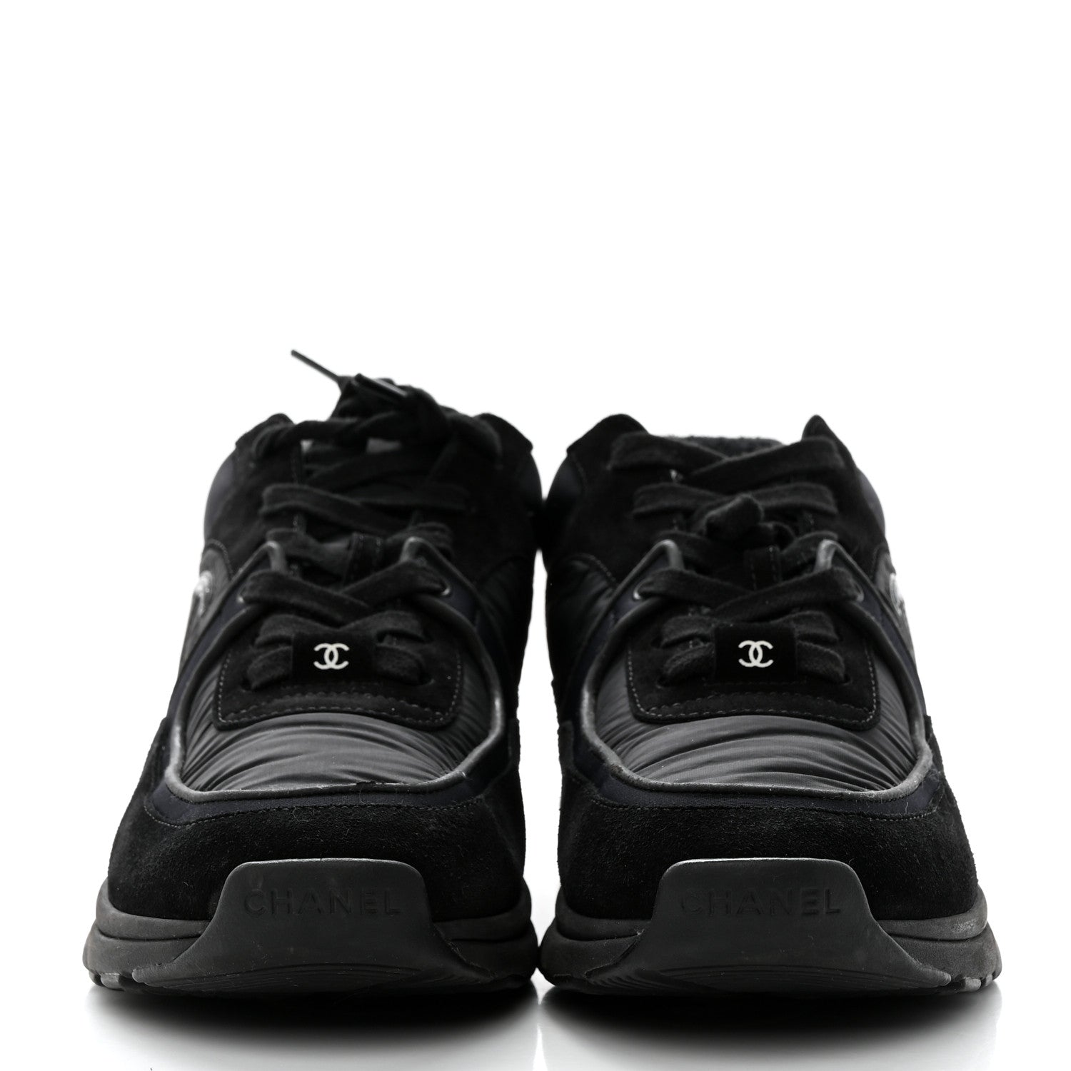 Chanel Fabric Calfskin Suede CC Sneakers 38 Black 2 of 8
