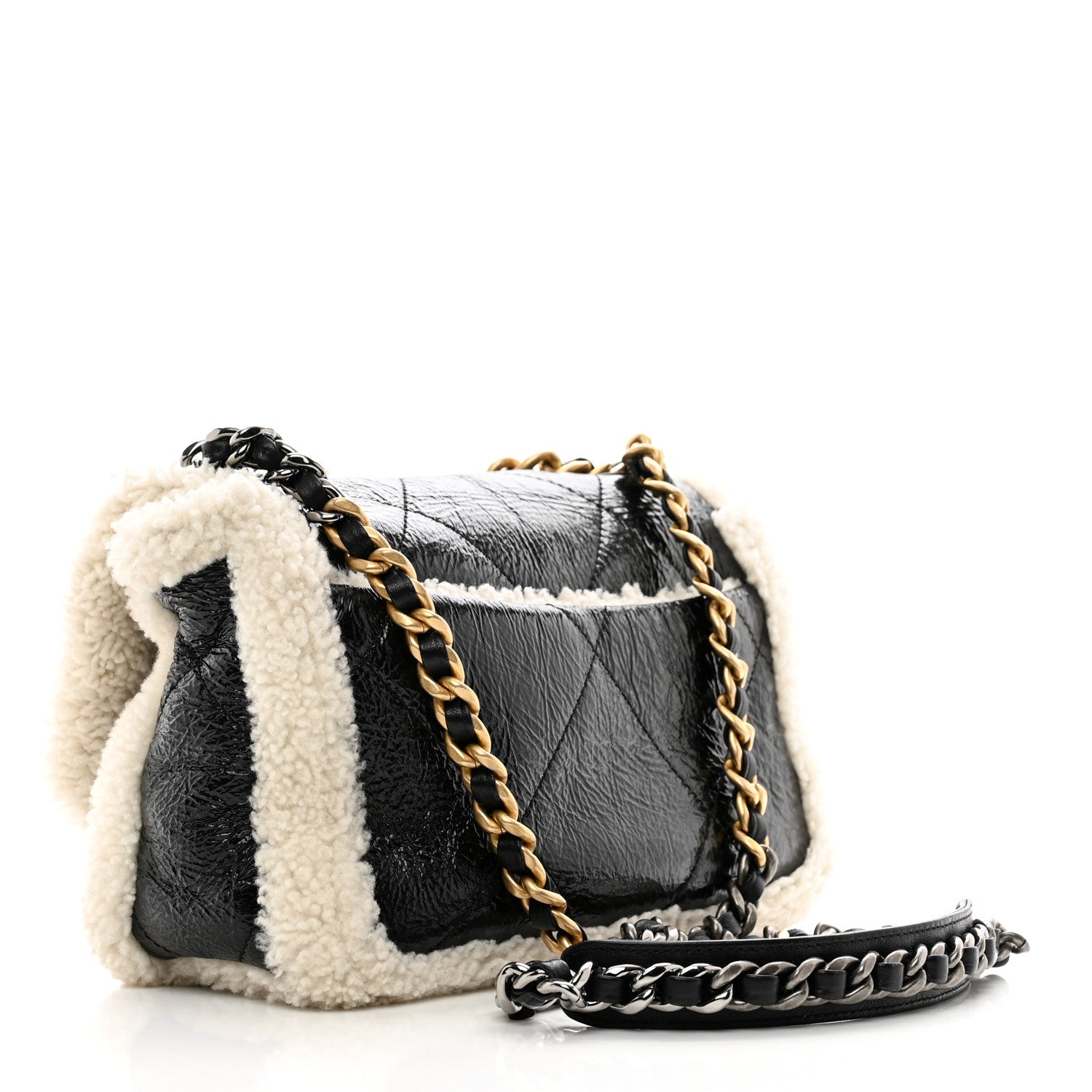 Chanel Crumpled Calfskin Shearling Sheepskin Quilted Medium Chanel 19 Flap Black 3 of 10