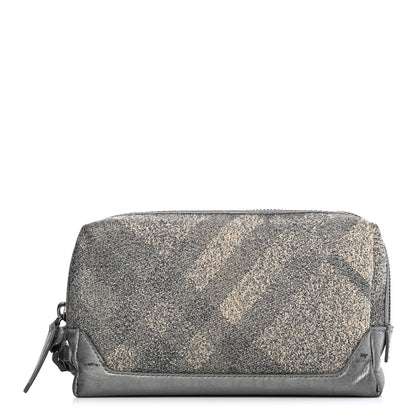 Burberry Metallic Calfskin Nova Check Cosmetic Pouch Silver 1 of 6