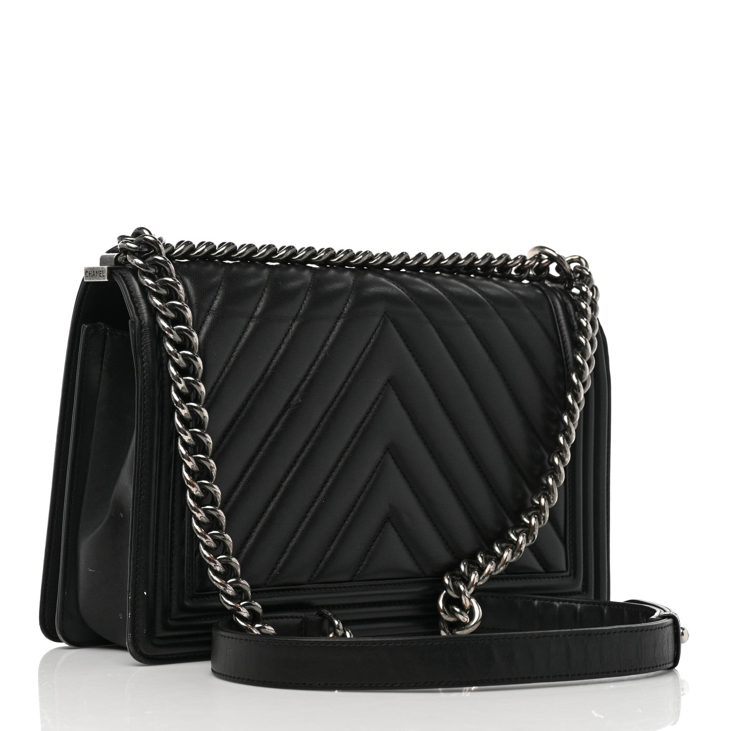 Chanel Calfskin Chevron Quilted New Medium Boy Flap Black 3 of 10