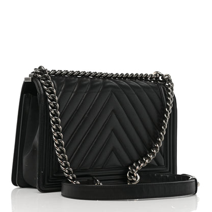 Chanel Calfskin Chevron Quilted New Medium Boy Flap Black 3 of 10