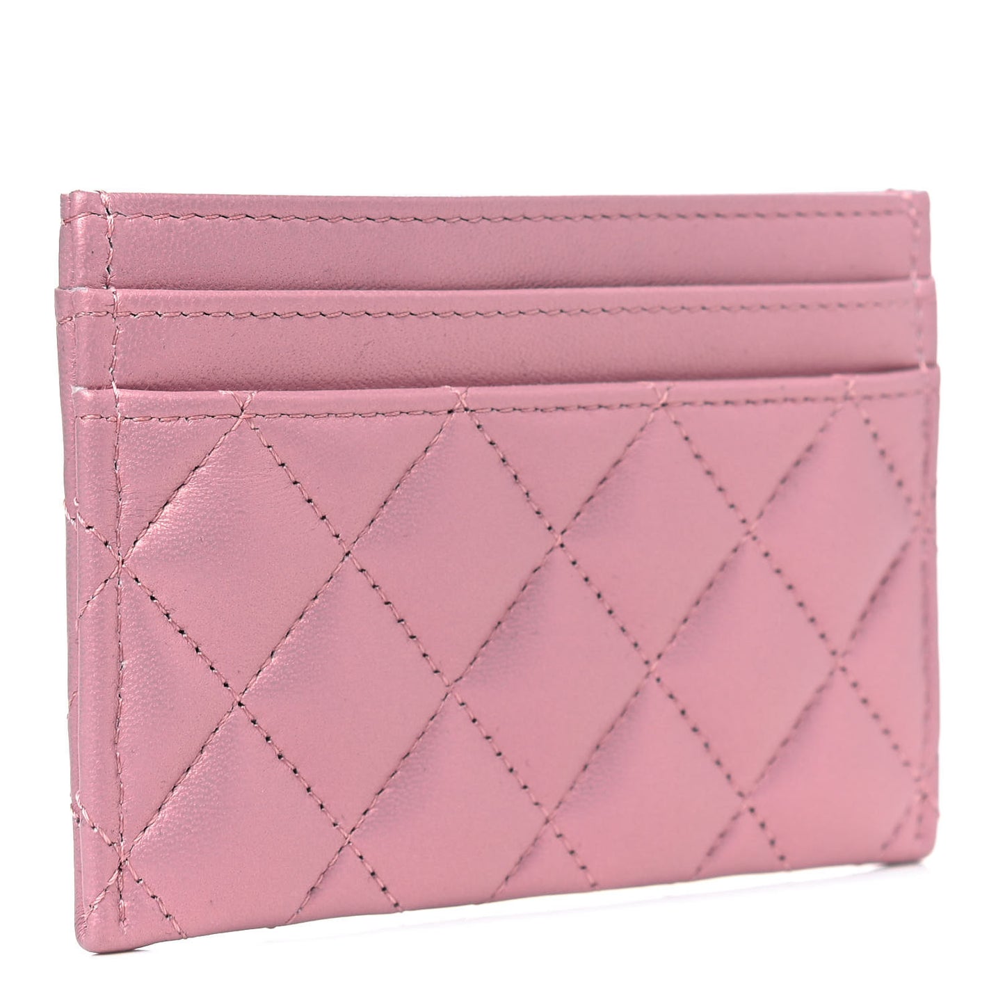 Metallic Lambskin Quilted Boy Card Holder Rose