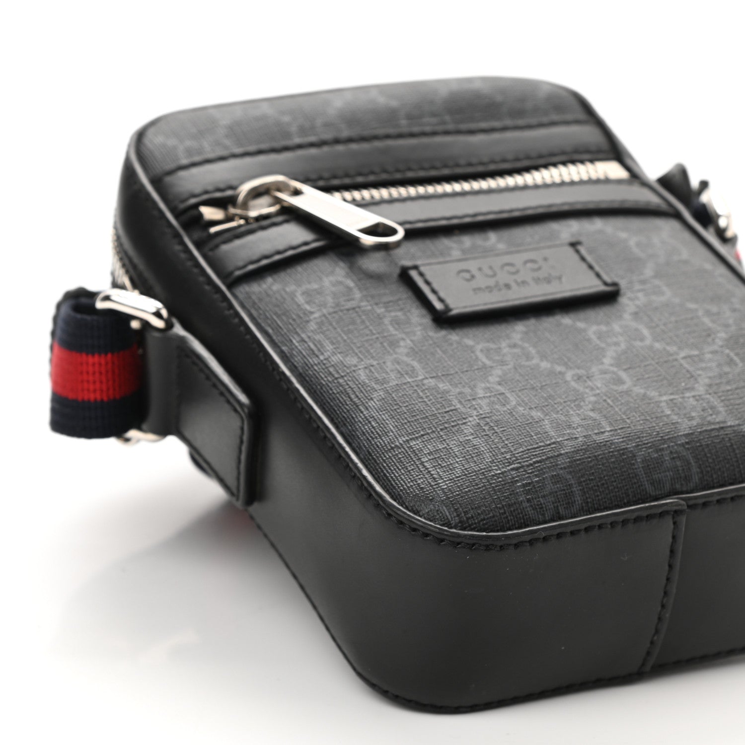 Gucci GG Supreme Monogram Appia Calfskin Web Small Camera Messenger Bag Black Grey 9 of 10