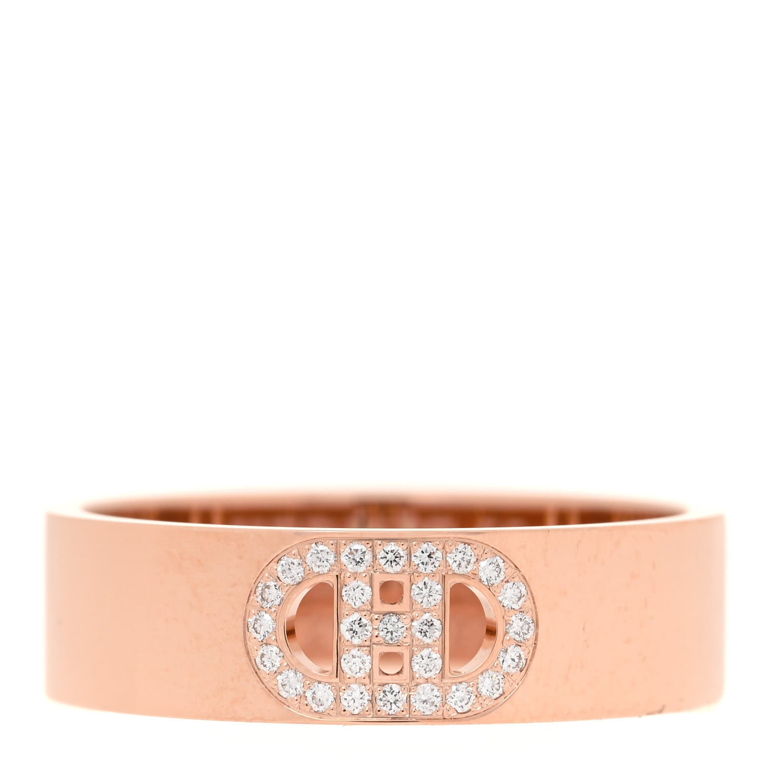 Hermes 18K Rose Gold Diamond PM H D'Ancre Ring 55 7.25 1 of 5