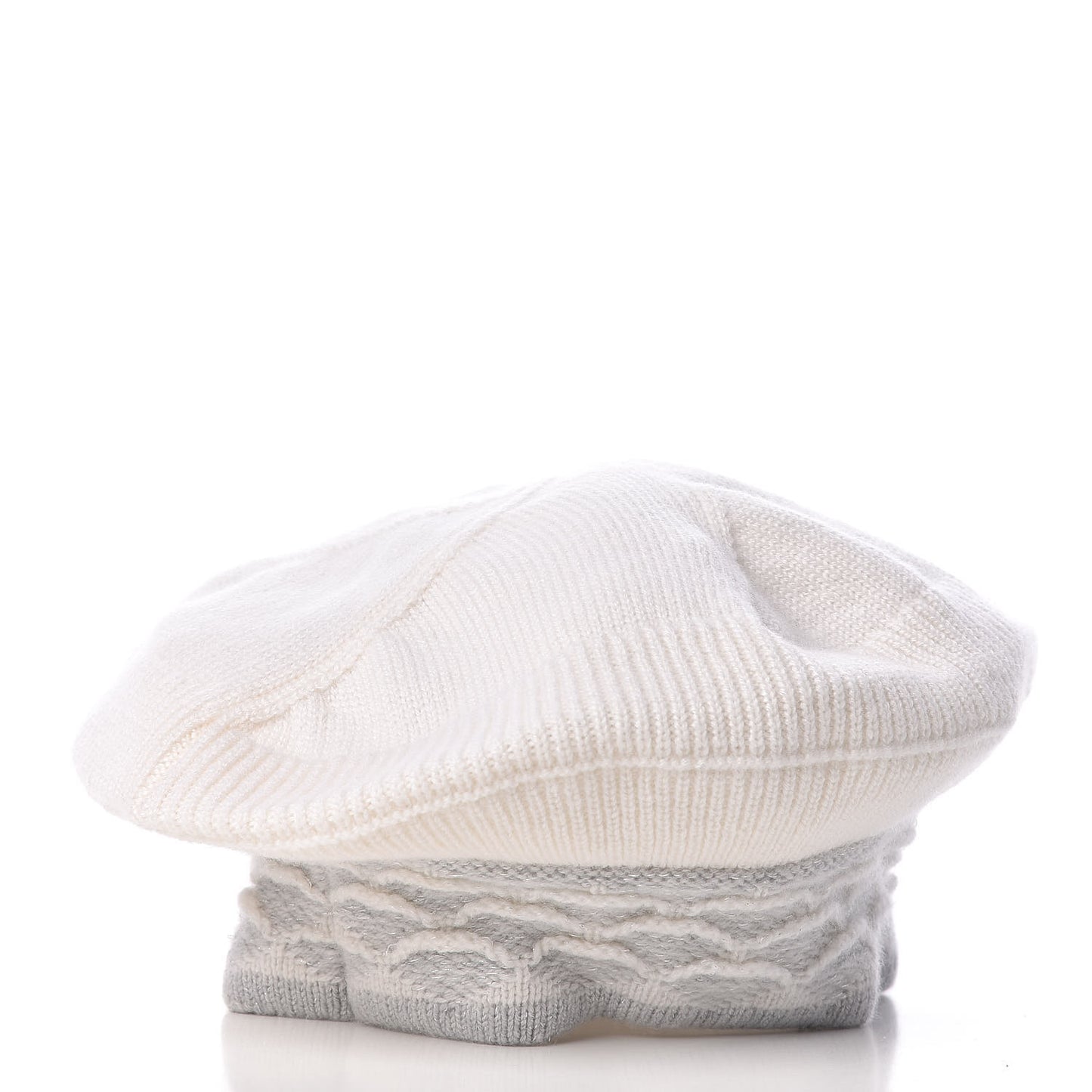 Cashmere Blend CC Beret Ivory Light Grey