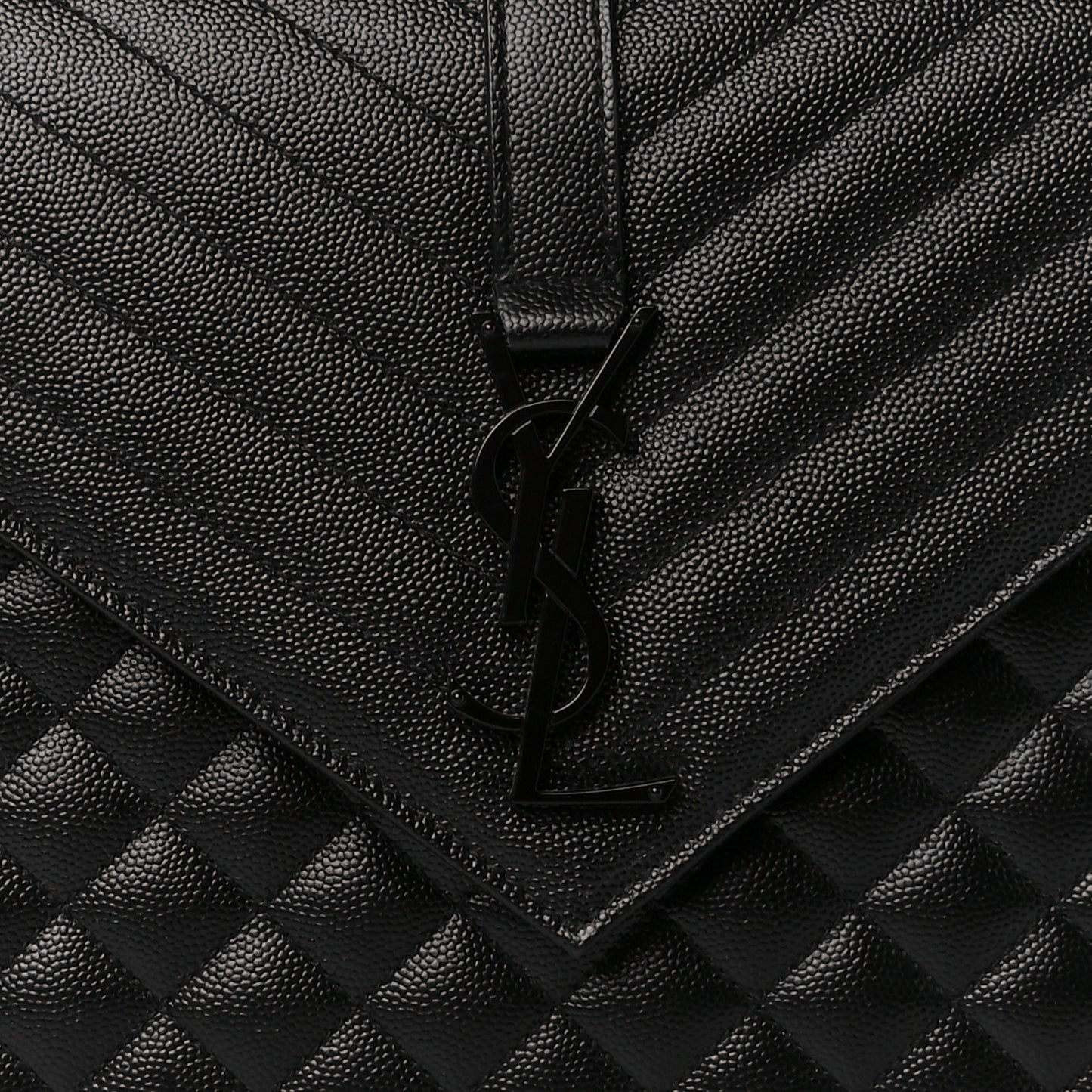 Grain De Poudre Textured Mixed Matelasse Large Triquilt Monogram Monochrome Satchel Black