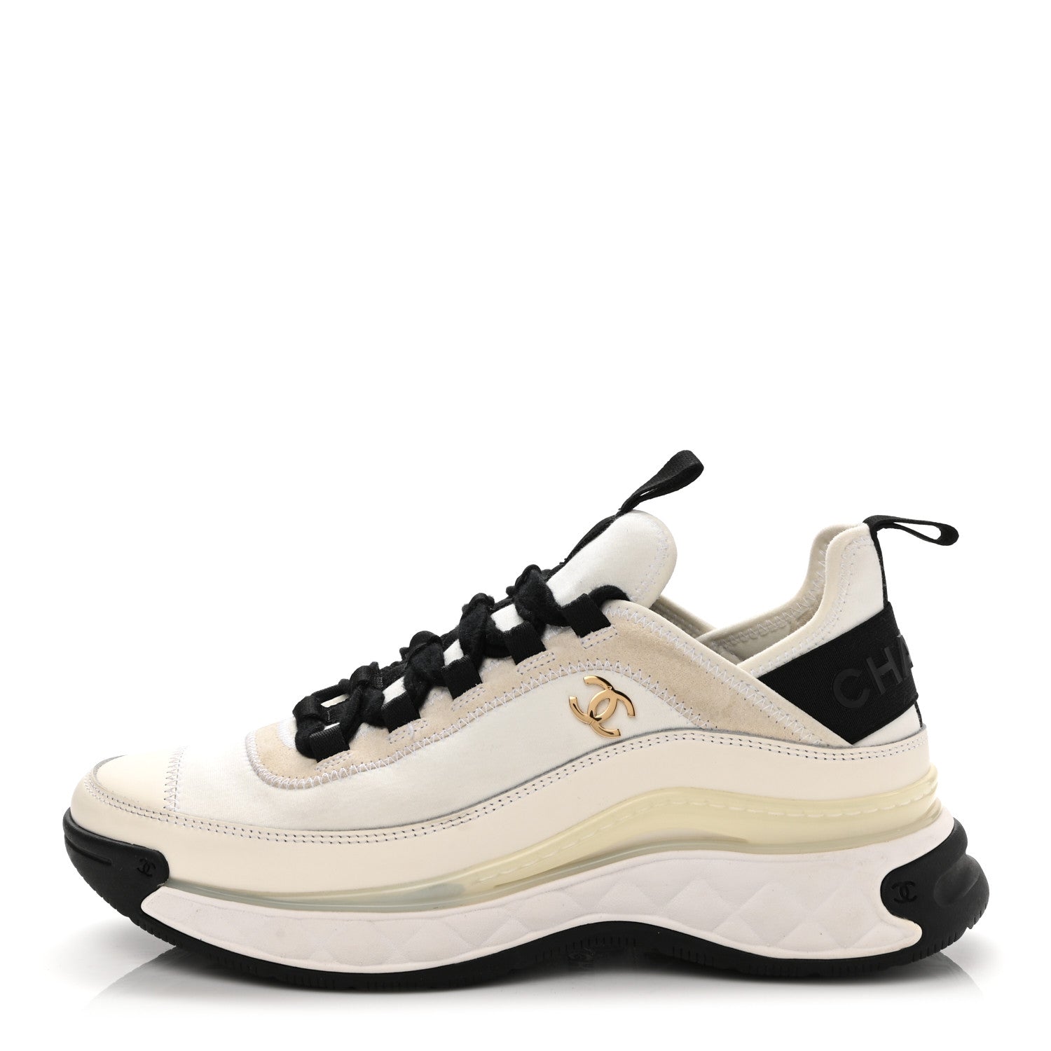 Chanel Velvet Calfskin Mixed Fibers CC Sneakers 36.5 Ivory Black 1 of 11