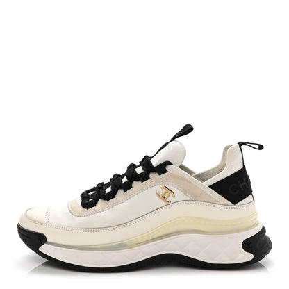 Chanel Velvet Calfskin Mixed Fibers CC Sneakers 36.5 Ivory Black 1 of 11