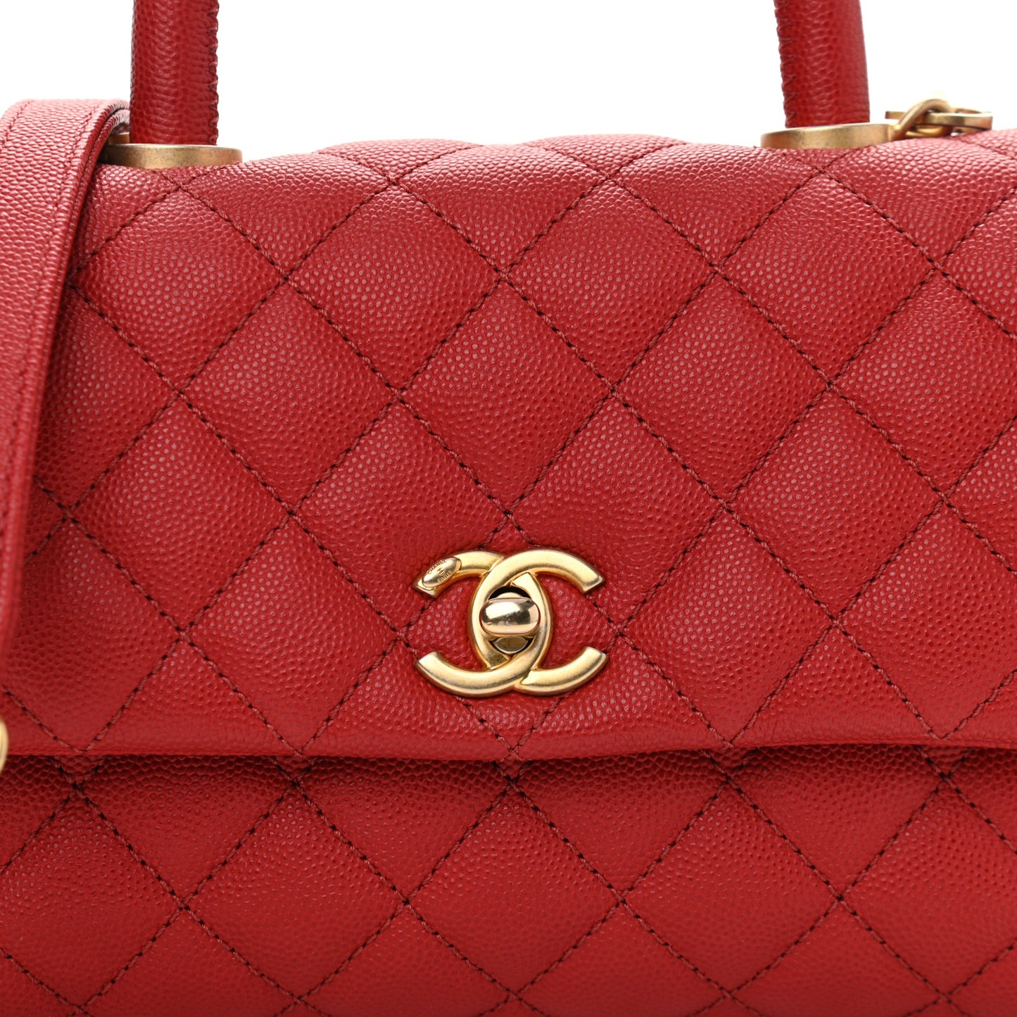 Caviar Quilted Mini Coco Handle Flap Red
