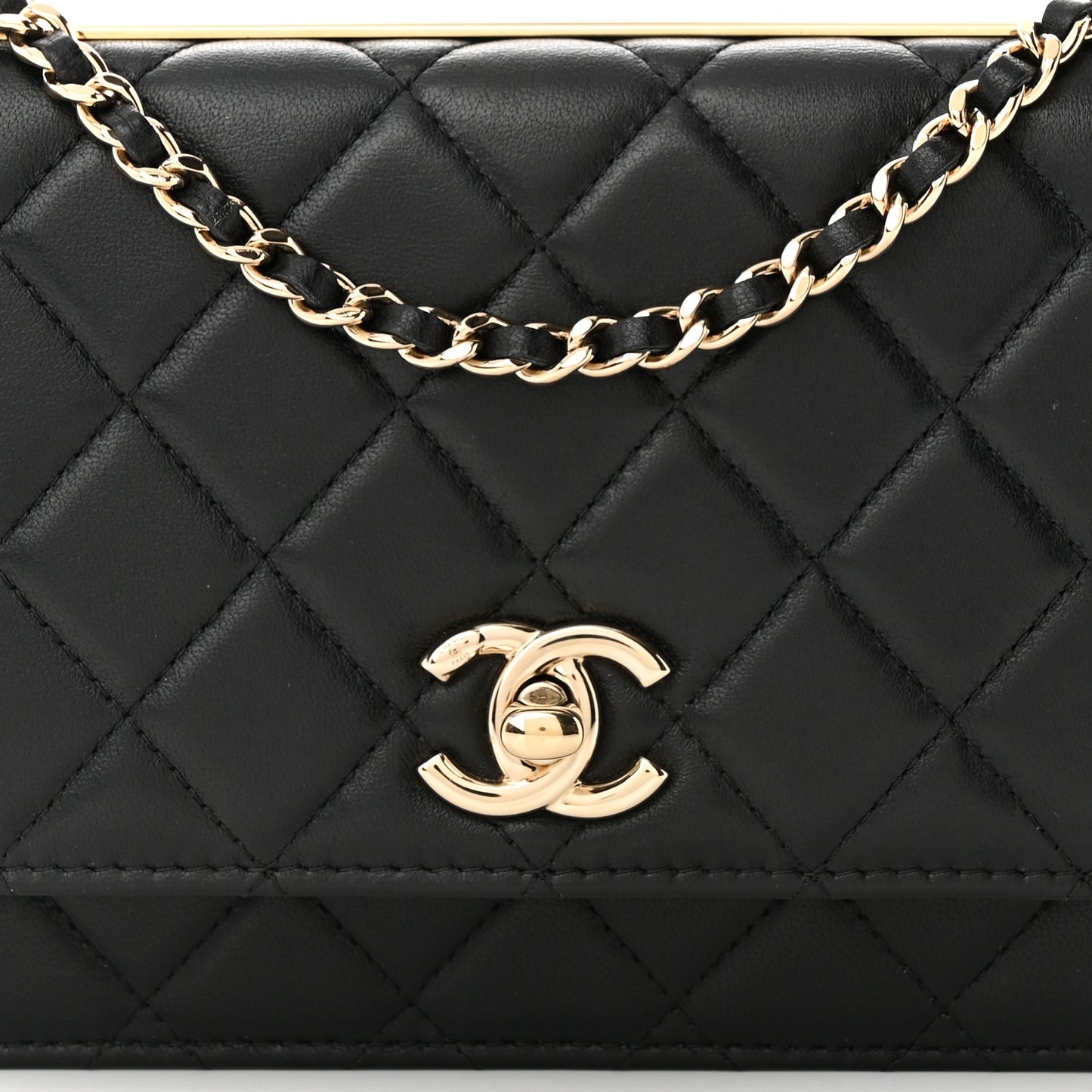 Lambskin Quilted Trendy CC Wallet On Chain WOC Black