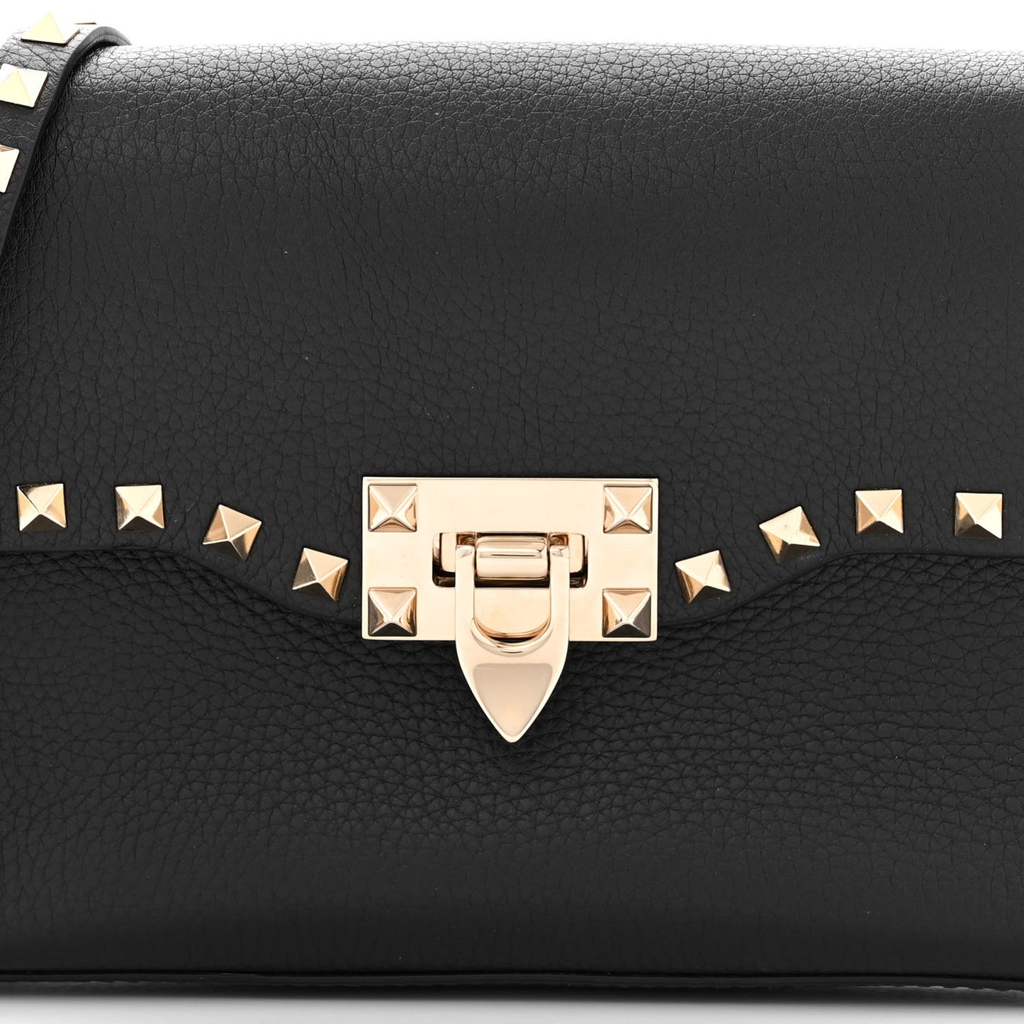 Pebbled Calfskin Medium Rockstud Flip Lock Crossbody Bag Black