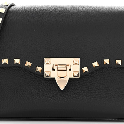 Valentino Garavani Pebbled Calfskin Medium Rockstud Flip Lock Crossbody Bag Black 7 of 9