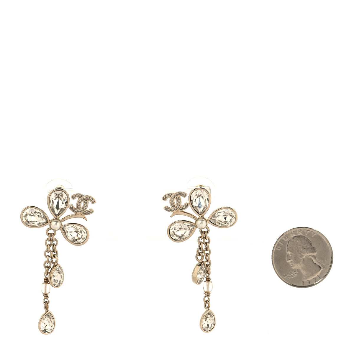 Crystal CC Flower Drop Earrings Gold