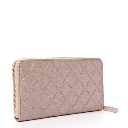 Chanel Iridescent Caviar Quilted Long Zip Around Wallet Beige 2 of 8
