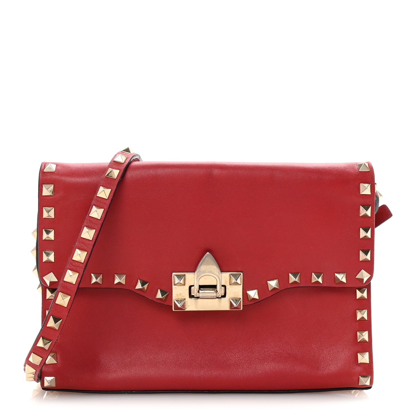 Vitello Medium Rockstud Flip Lock Crossbody Bag Rosso Valentino