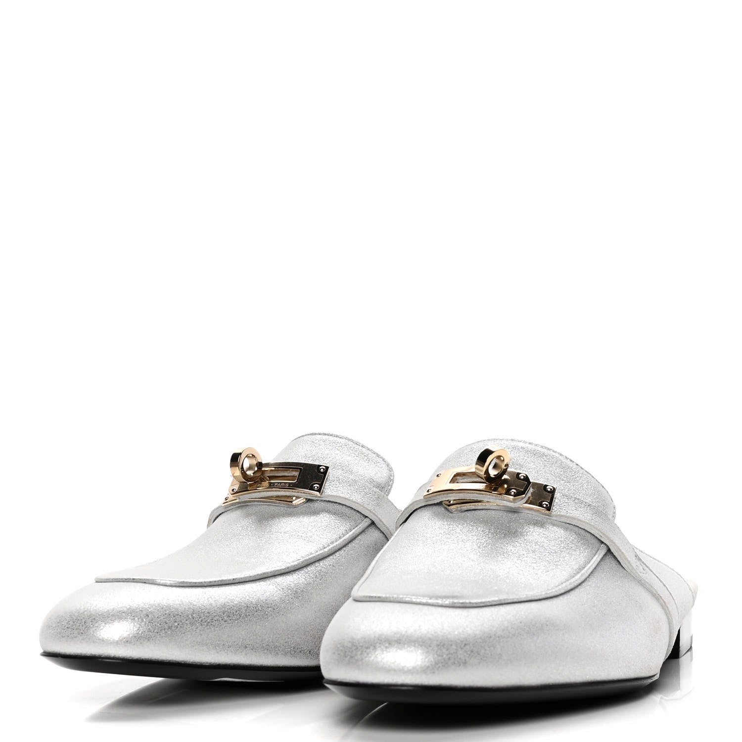 Hermes Metallic Velvet Goatskin Oz Mules 38 Gris Argente 3 of 10