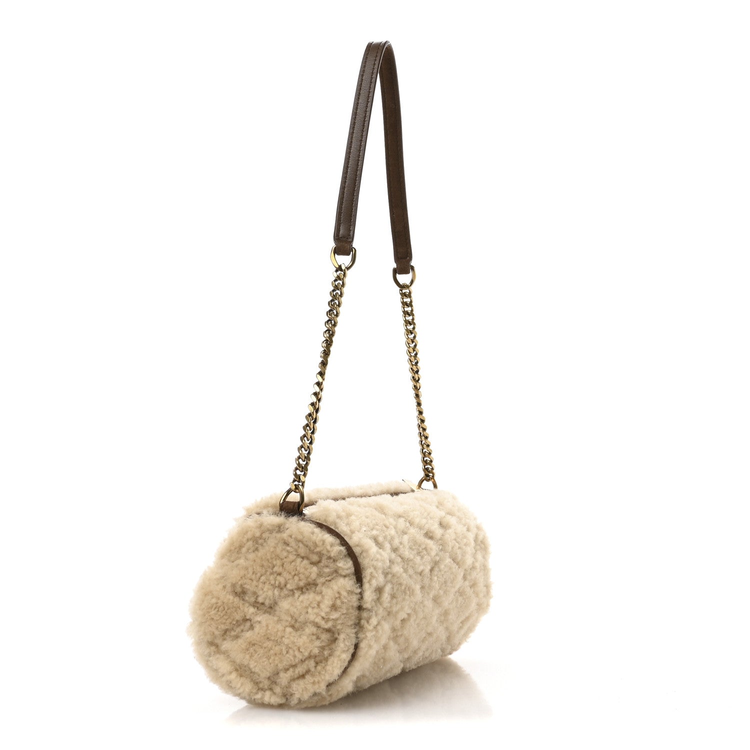 Saint Laurent Shearling Monogram Mini Sade Tube Bag Natural 3 of 11