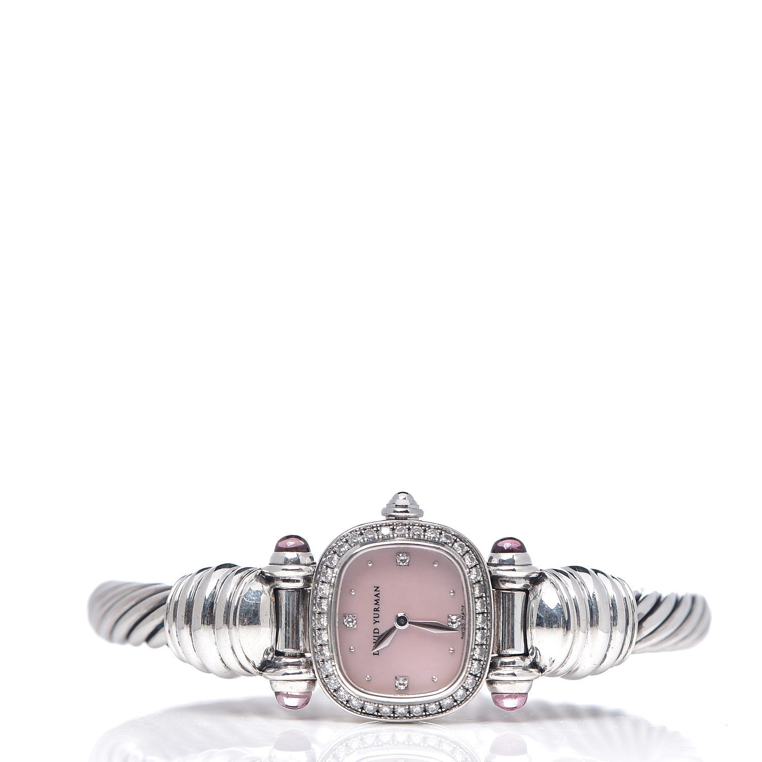David Yurman Sterling Silver Diamond Bezel Pink Mother of Pearl Pink Tourmaline 21mm Classic Cable Quartz Watch 2 of 4