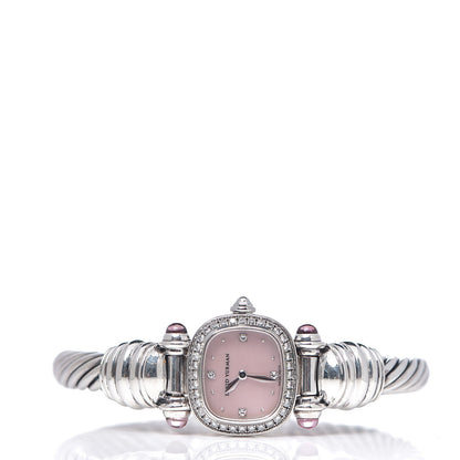 David Yurman Sterling Silver Diamond Bezel Pink Mother of Pearl Pink Tourmaline 21mm Classic Cable Quartz Watch 2 of 4