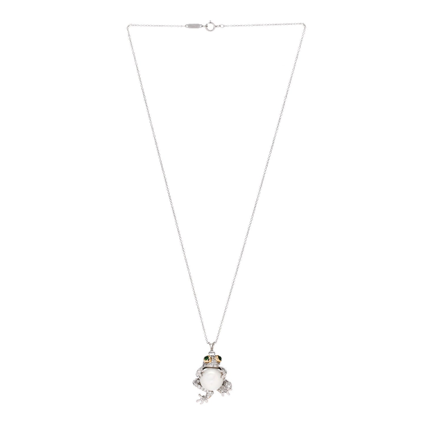 Platinum 18K White Yellow Gold Pearl Diamond Frog Necklace
