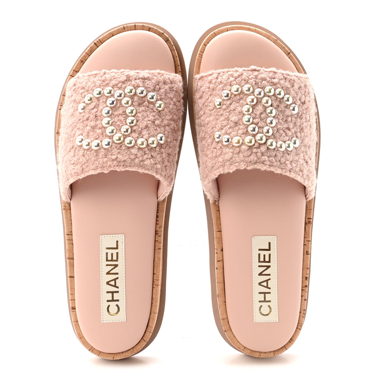 Fabric Pearl Cork CC Slip On Sandals 38 Pink