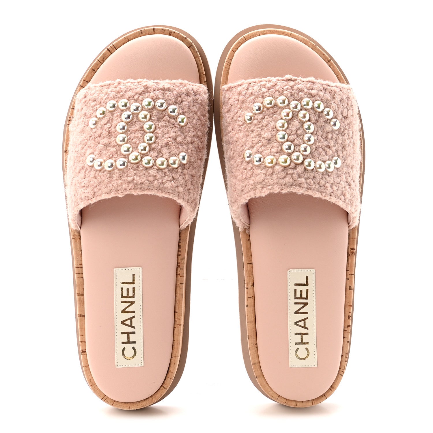 Chanel Fabric Pearl Cork CC Slip On Sandals 38 Pink 2 of 10