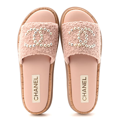 Chanel Fabric Pearl Cork CC Slip On Sandals 38 Pink 2 of 10