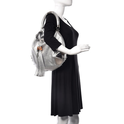 Gucci Metallic Calfskin Large Indy Top Handle Hobo Silver 2 of 9