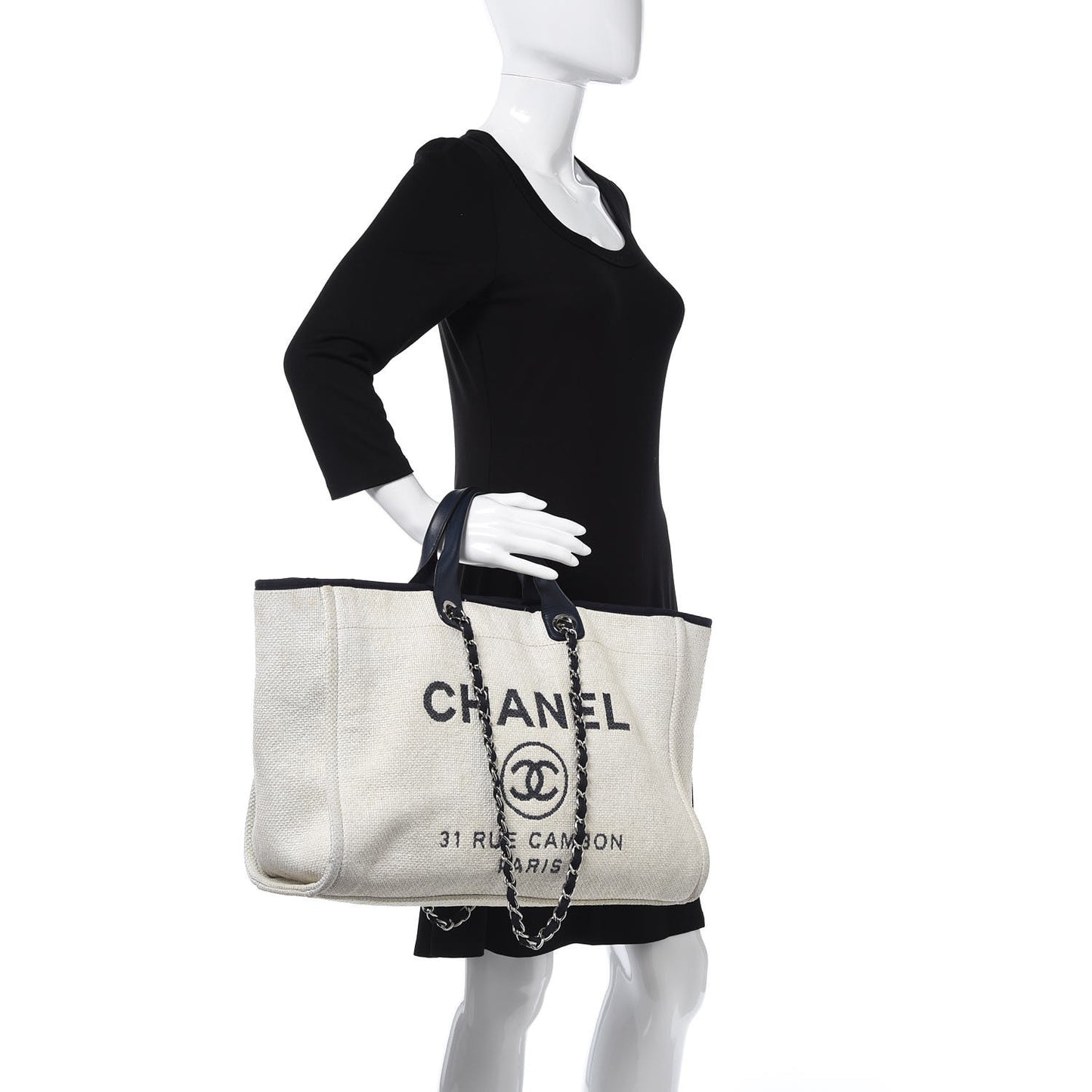 Woven Straw Raffia Extra Large Deauville Tote White Navy