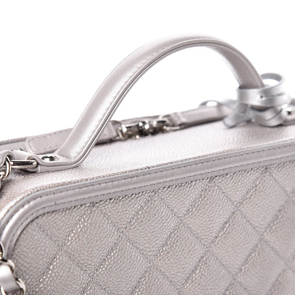 Chanel Metallic Caviar Quilted Large CC Filigree Vanity Case Silver 9 of 14