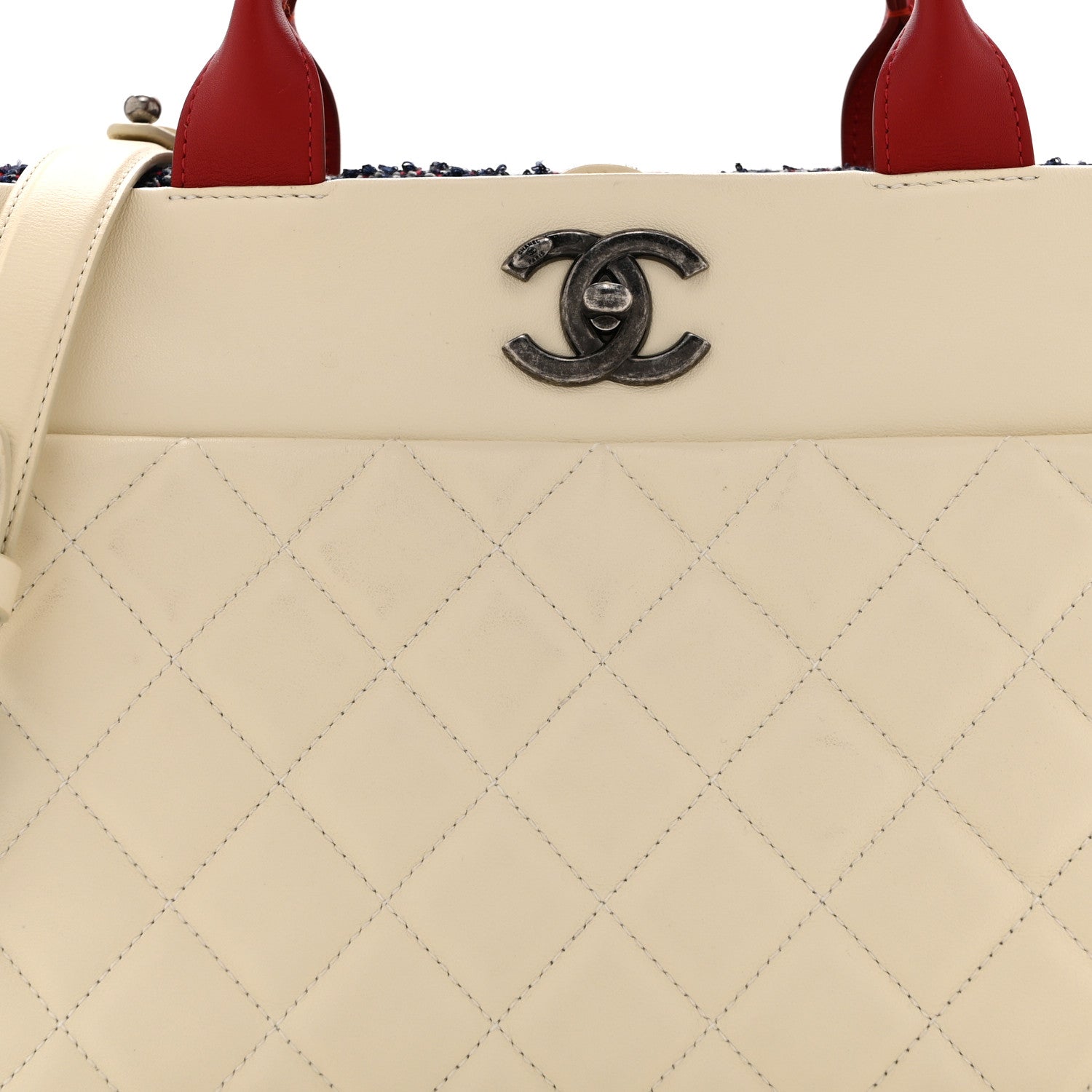 Chanel Calfskin Tweed Quilted Large Portobello Tote White Multicolor 8 of 10