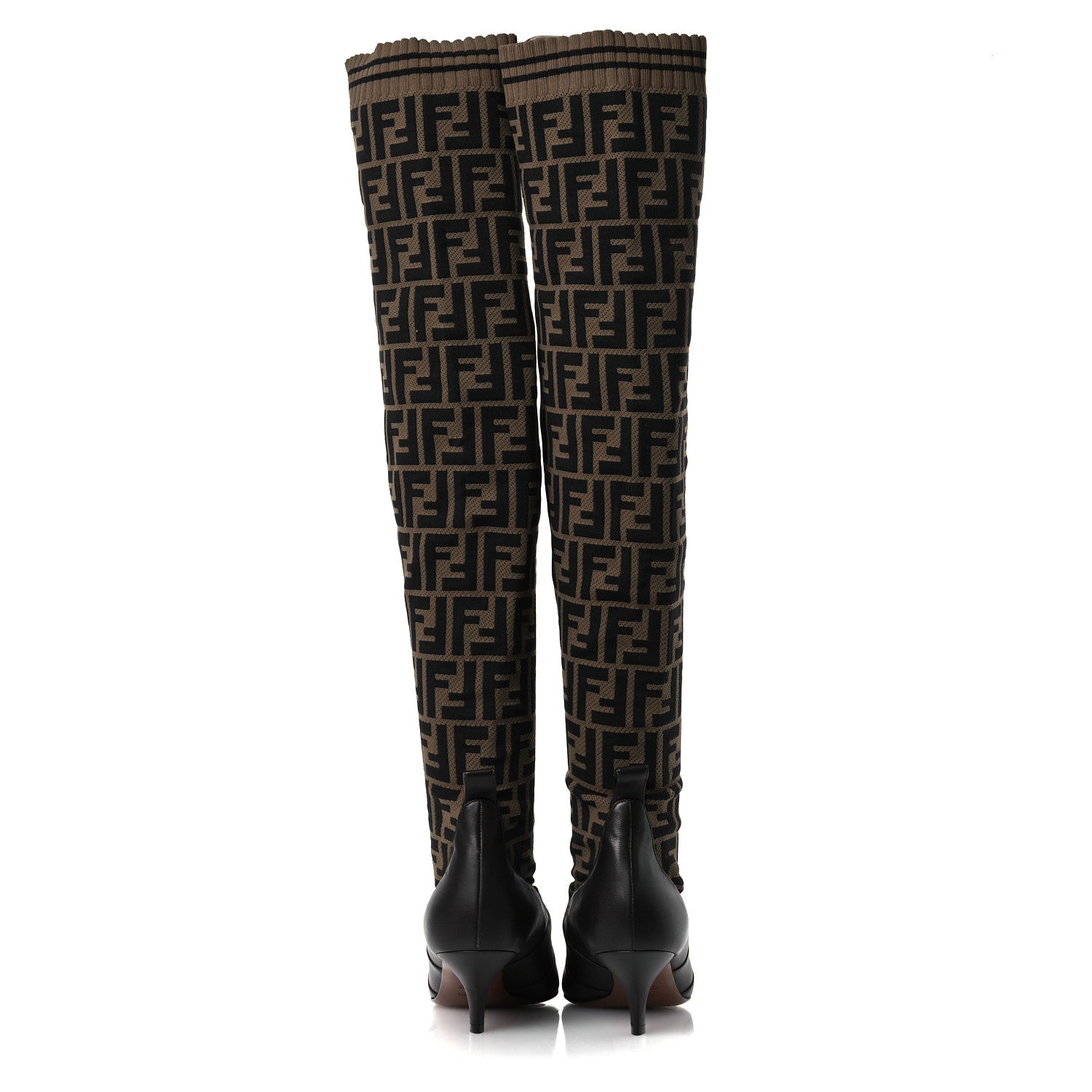 Fendi Nappa Microfiber Fabric FF Rockoko Thigh High Boots 40 Ebano Tobacco Black 6 of 12