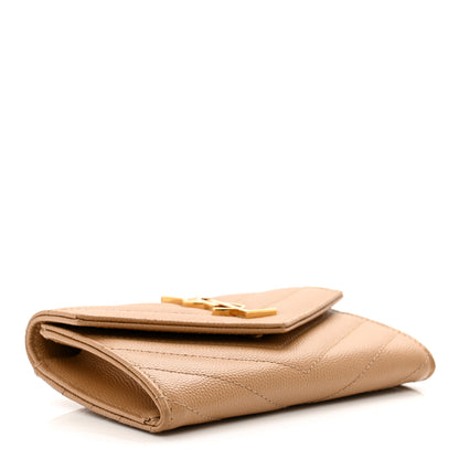 Saint Laurent Grain De Poudre Matelasse Chevron Small Monogram Envelope Wallet Dune 4 of 6