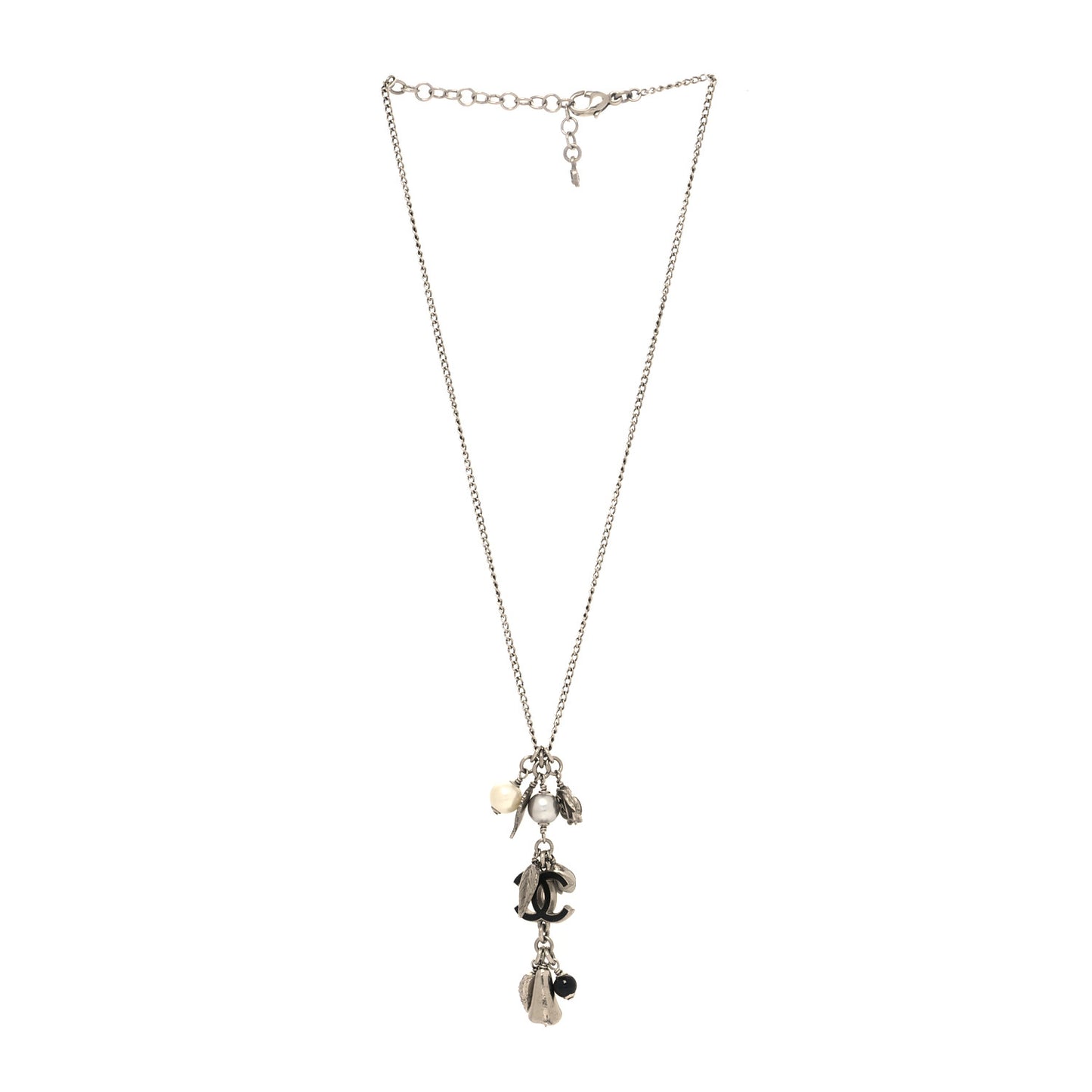 Enamel Bead Pearl Charms CC Drop Necklace Silver