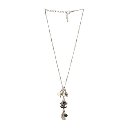 Chanel Enamel Bead Pearl Charms CC Drop Necklace Silver 3 of 5
