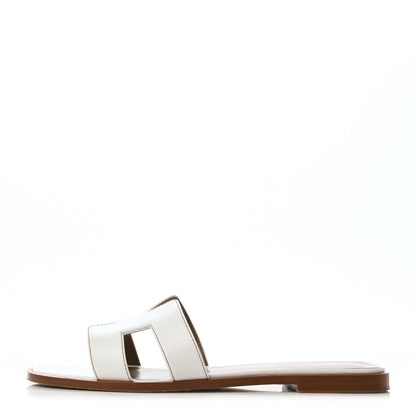 Hermes Box Calfskin Oran Sandals 39.5 White 1 of 8