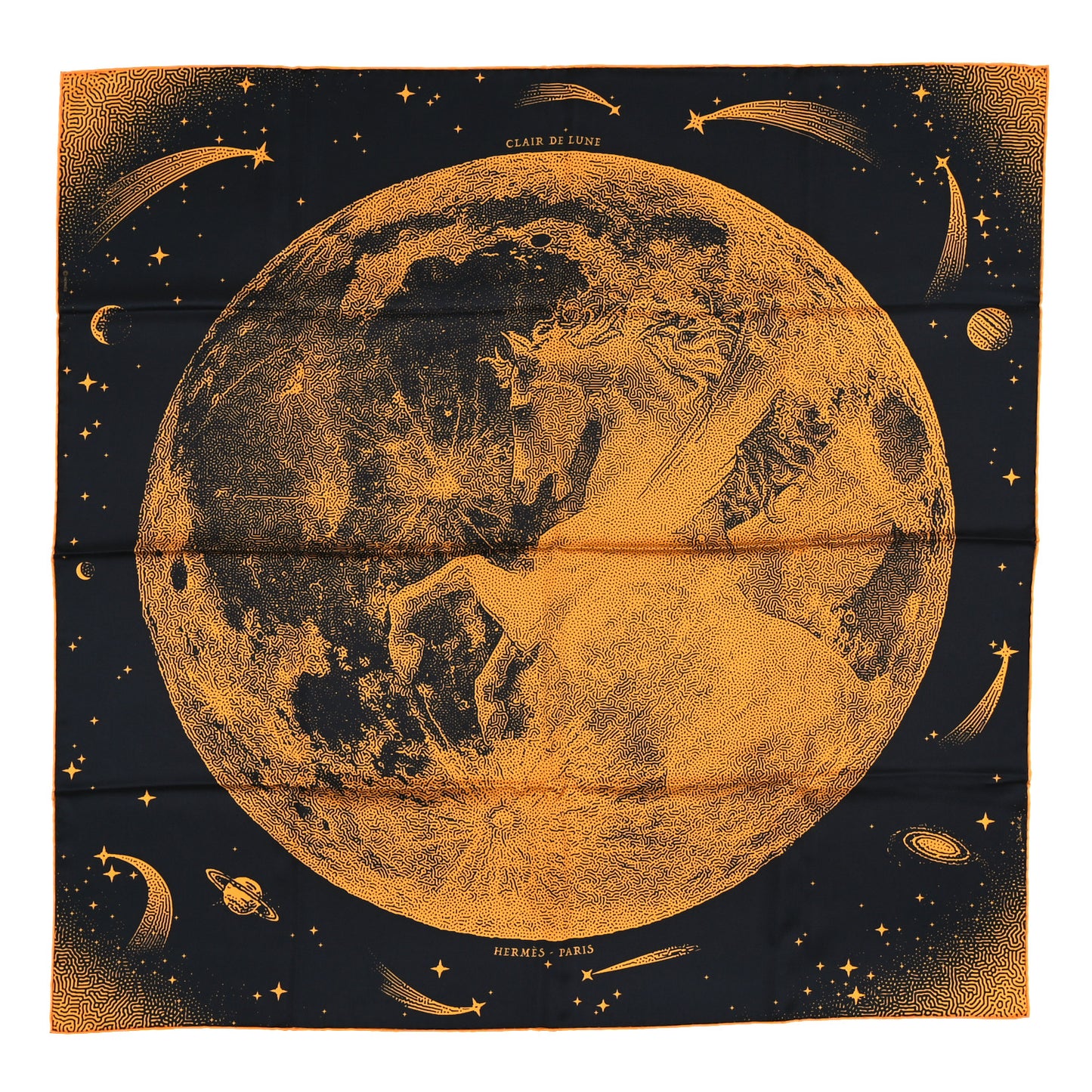 Silk Clair De Lune Double Face Scarf 90 Black Jaune D'Or Bleu