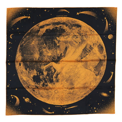 Hermes Silk Clair De Lune Double Face Scarf 90 Black Jaune D'Or Bleu 1 of 5