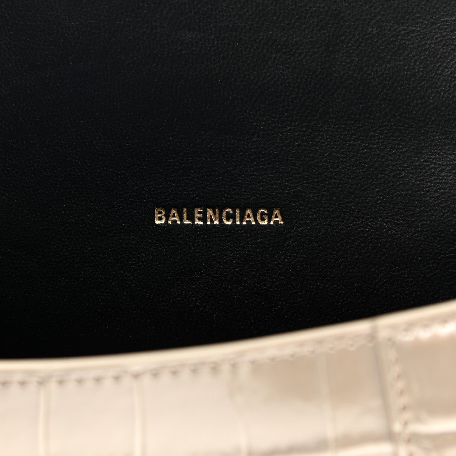 Balenciaga Metallic Shiny Calfskin Crocodile Embossed Hourglass Top Handle Bag XS Light Gold 11 of 23