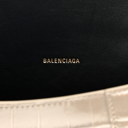 Balenciaga Metallic Shiny Calfskin Crocodile Embossed Hourglass Top Handle Bag XS Light Gold 11 of 23