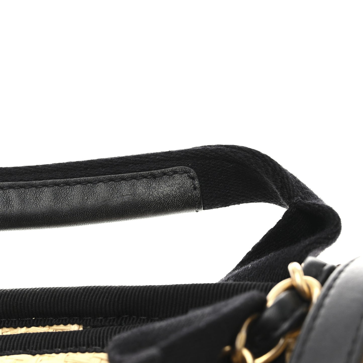 Straw Raffia Calfskin Chain Medium Deauville Tote Beige Black