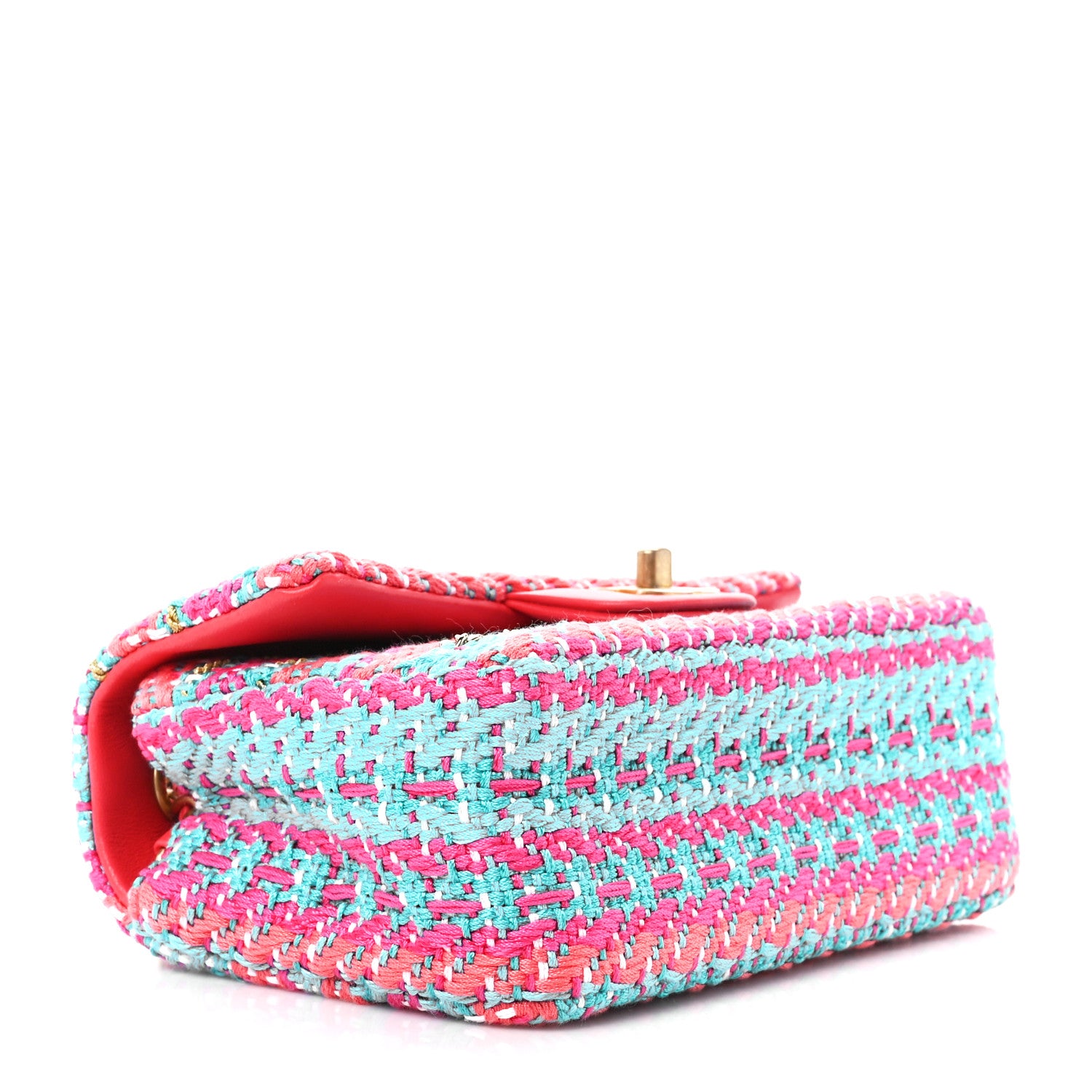 Chanel Cotton Mixed Fibers Woven Mini Rectangular Flap Red Fuchsia Blue 4 of 11