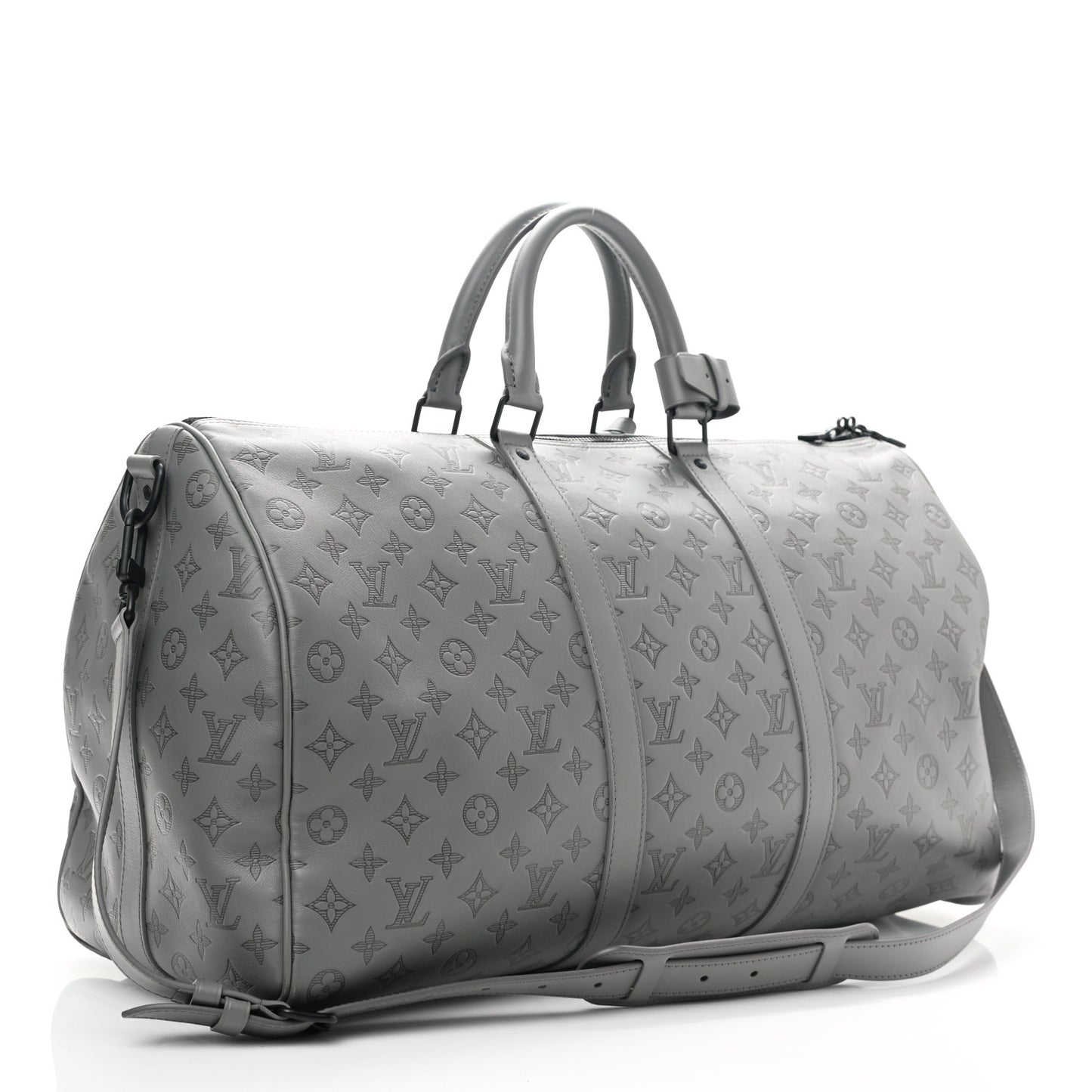 Calfskin Monogram Shadow Keepall Bandouliere 50 Anthracite gray