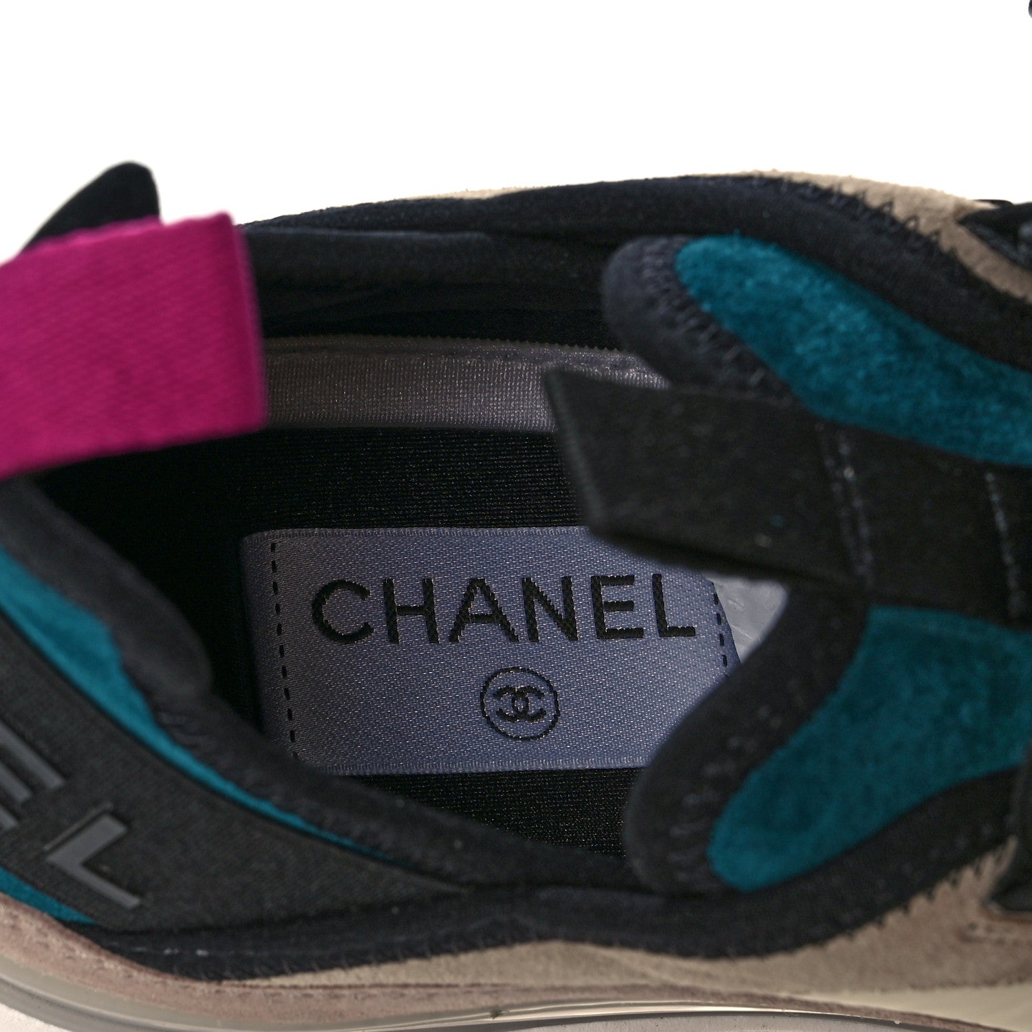 Chanel Suede Calfskin Nylon Grosgrain CC Sneakers 38 Beige Pink 6 of 7