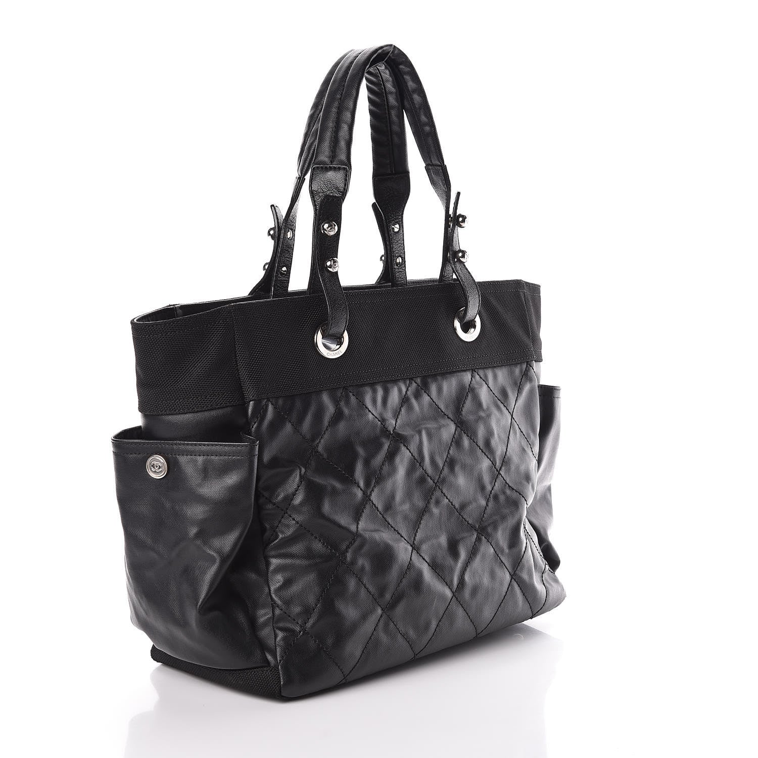 Chanel Coated Canvas Quilted Large Paris Biarritz Tote Black 3 of 10