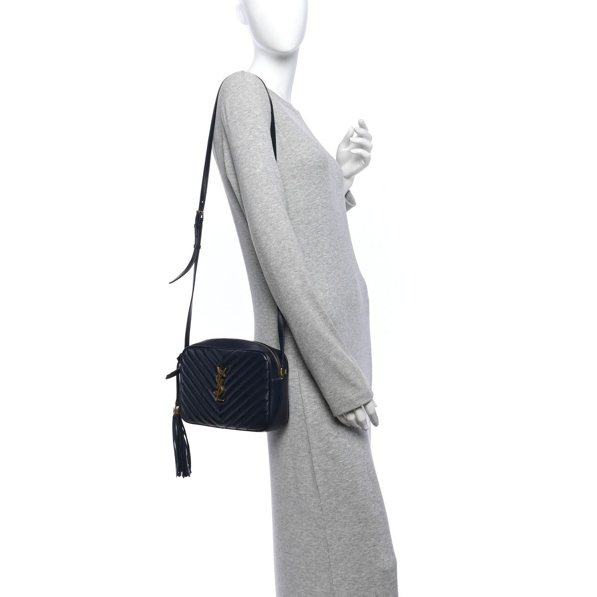 Saint Laurent Calfskin Matelasse Monogram Lou Camera Bag Navy 2 of 12