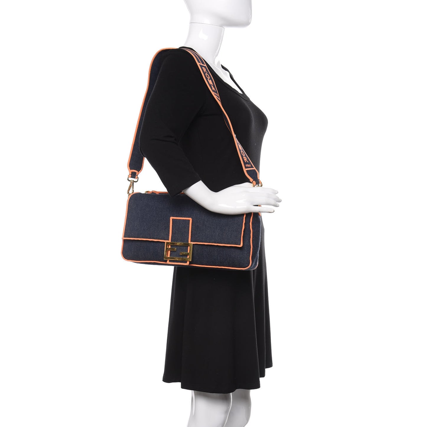 Denim Large Baguette Blue Arancio Fluo