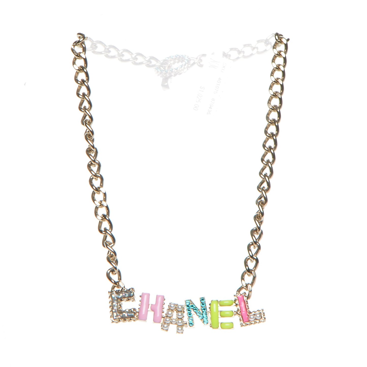 Enamel Crystal Pearl Necklace Light Gold